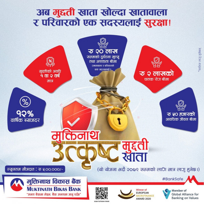 मुक्तिनाथ विकास बैंक ल्यायो ‘मुक्तिनाथ उत्कृष्ट मुद्दति’ योजना, यस्ता छन् सुविधाहरु