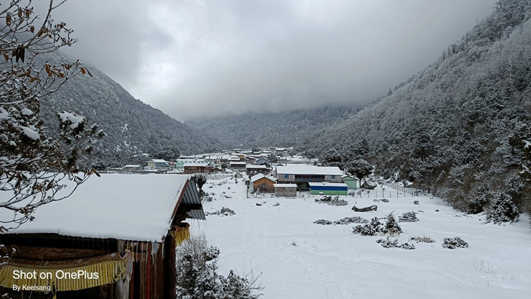 समुन्द्र सतहदेखि ३५०० मिटर उचाइमा रहेको घुन्सा बस्तीमा हिमपात