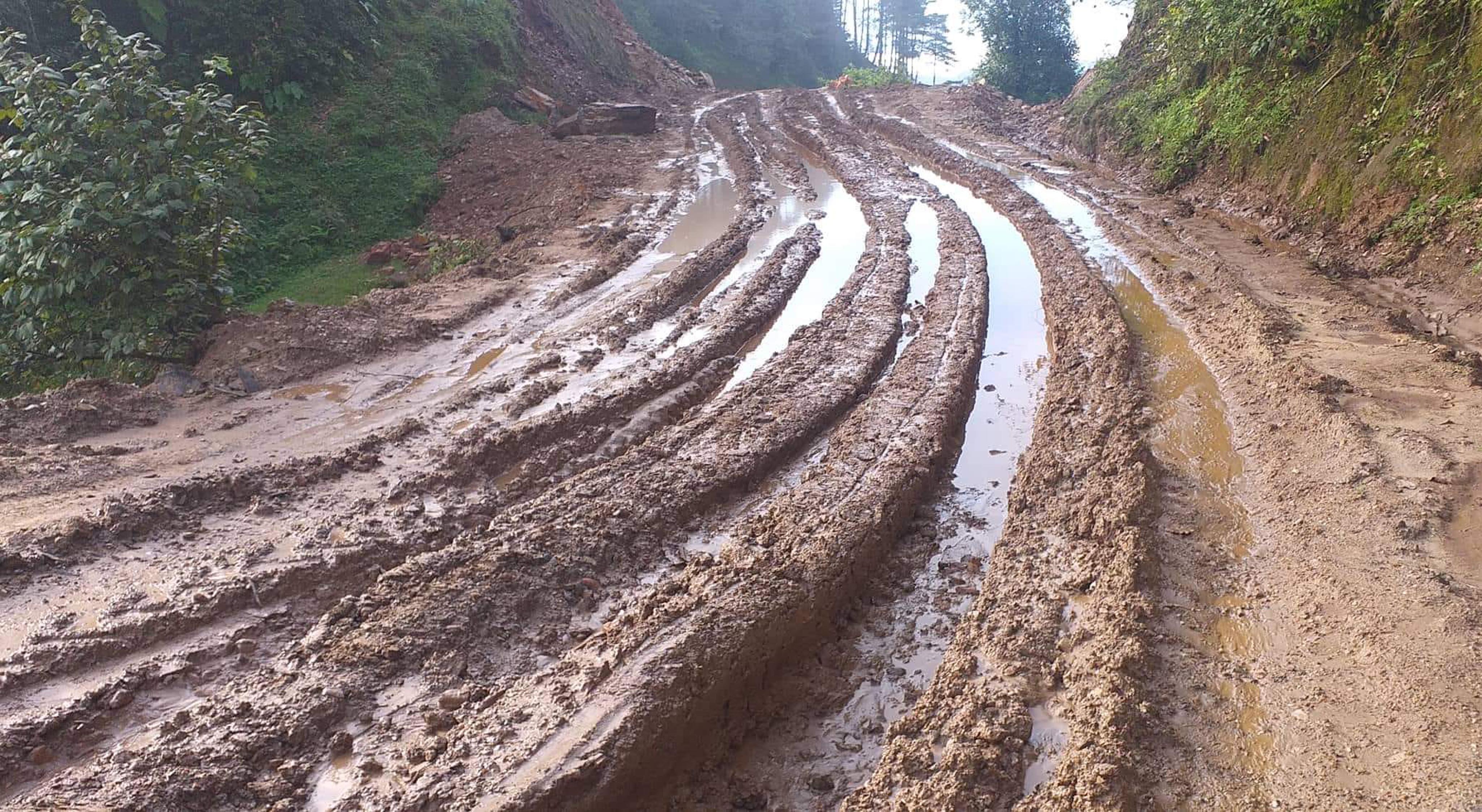 वर्षातको पानी हिलाम्मे सडक