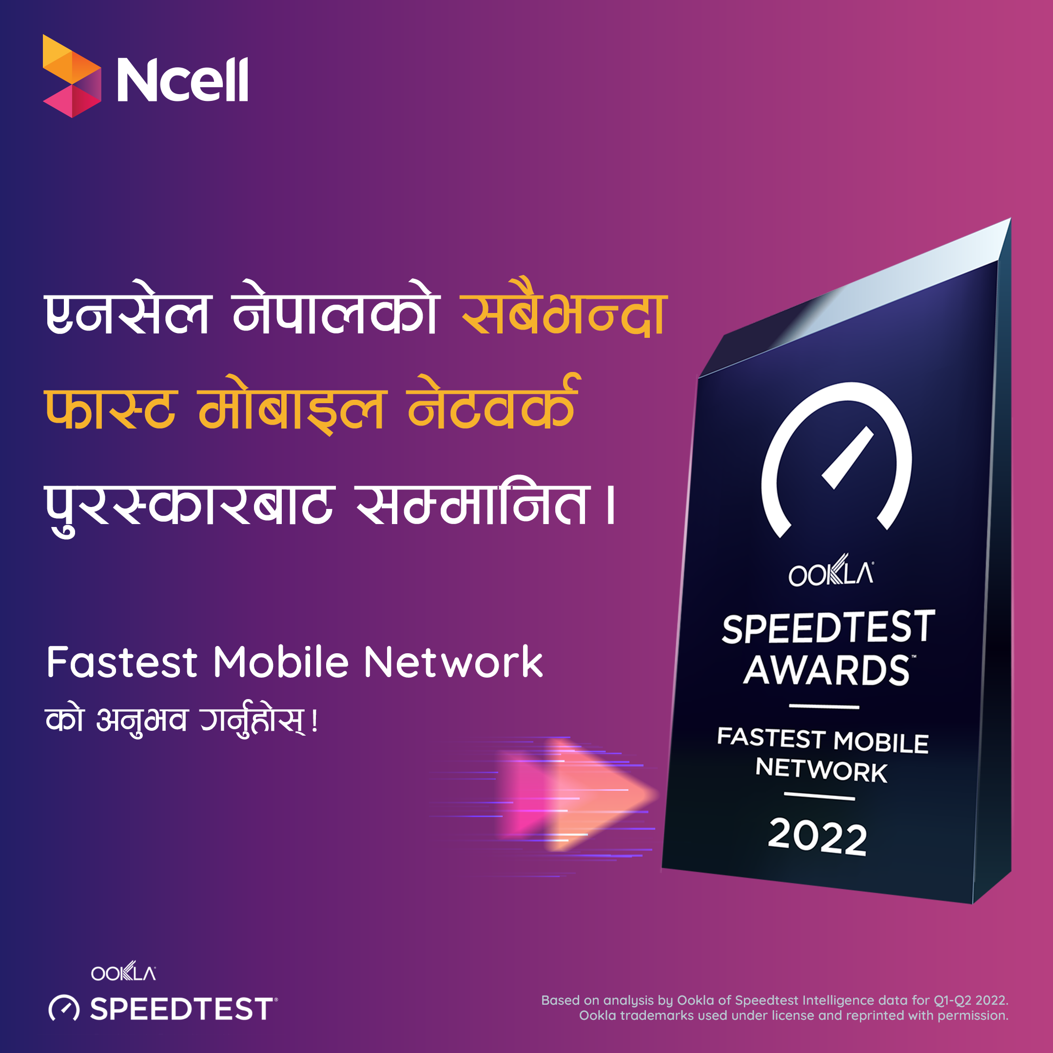 एनसेल नेपालको सबैभन्दा फास्ट मोबाइल नेटवर्क’