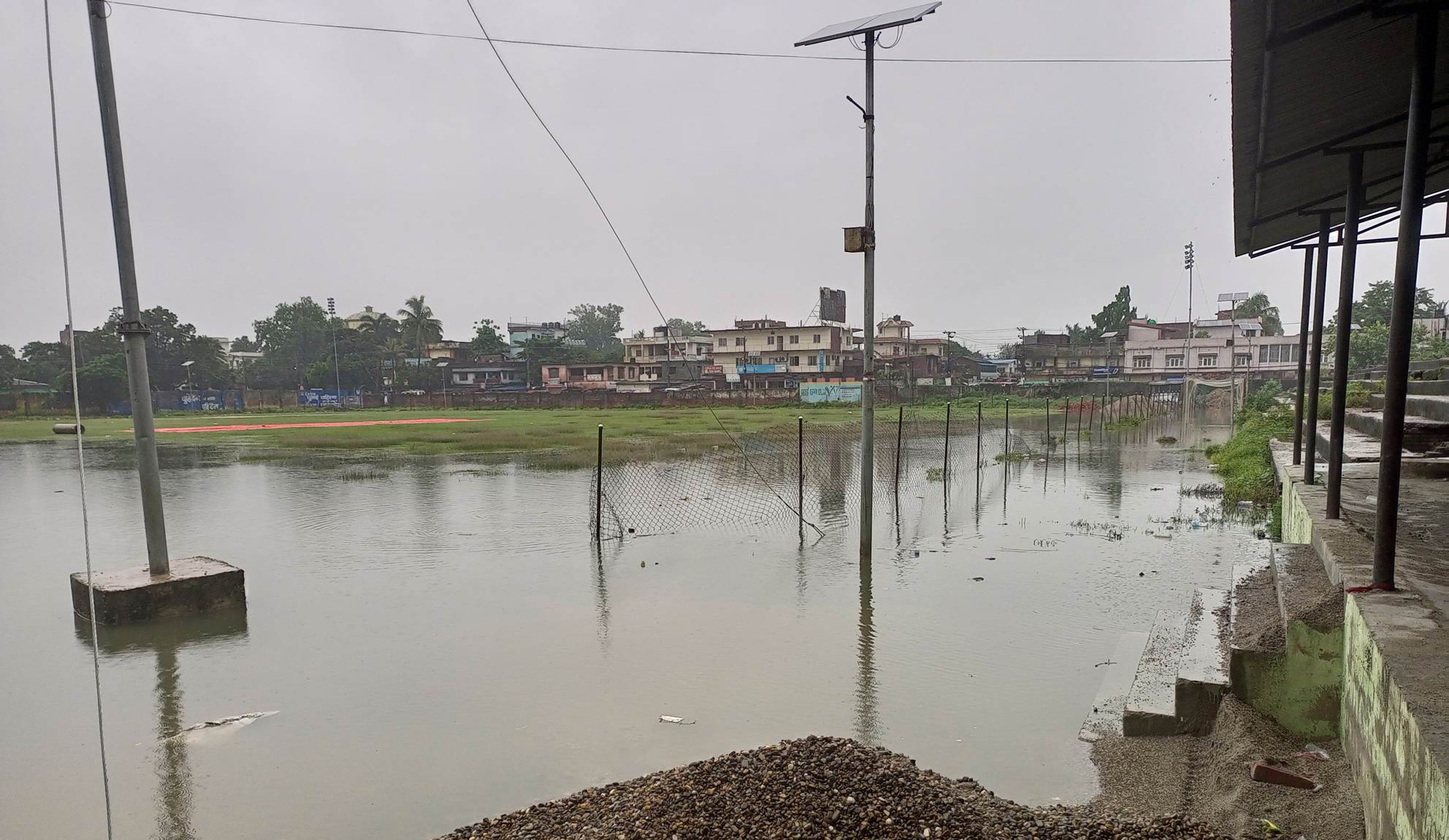 डुबानमा परेको राजरङ्गशाला खेलमैदान