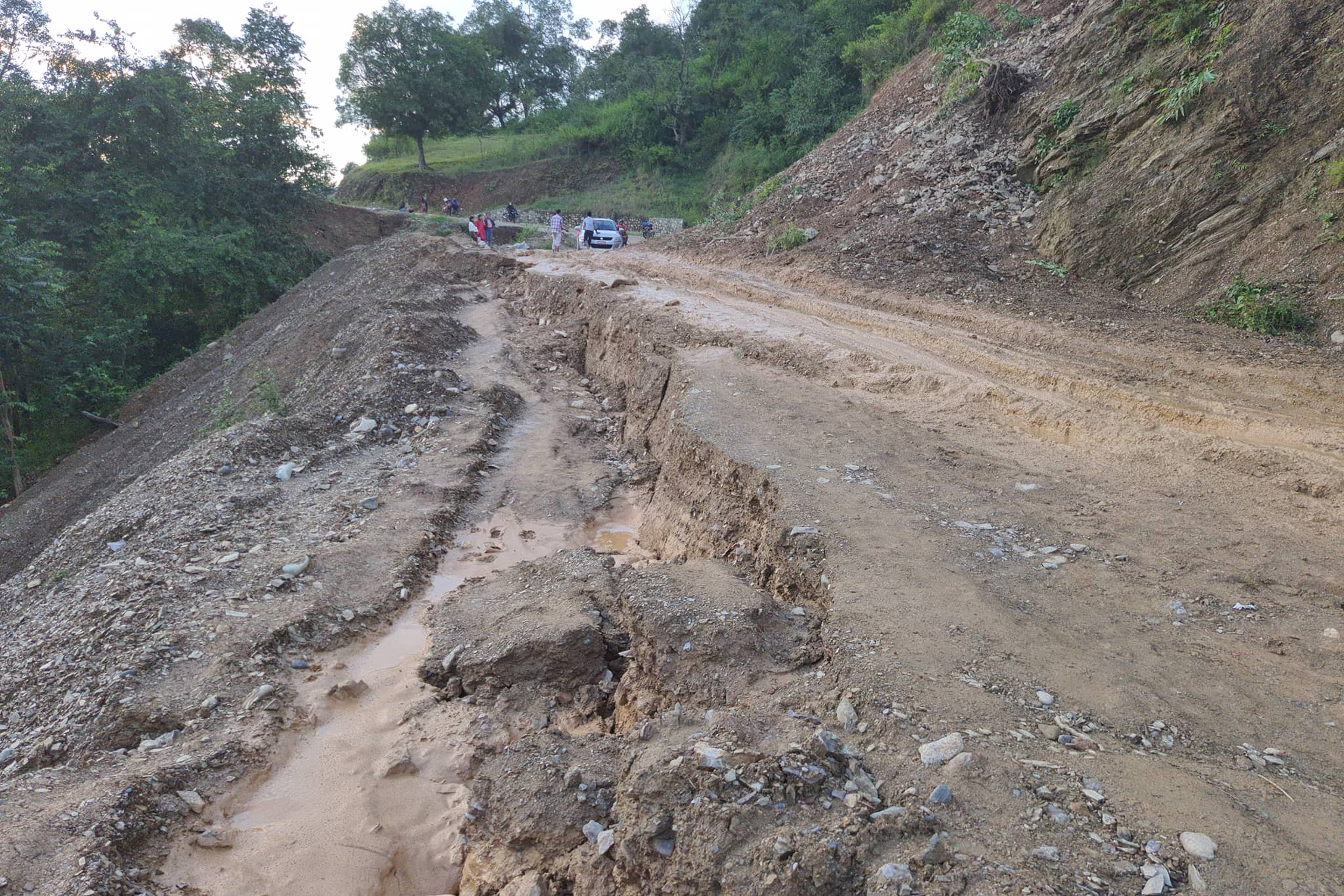 वर्षाले भाँसिएको सडक