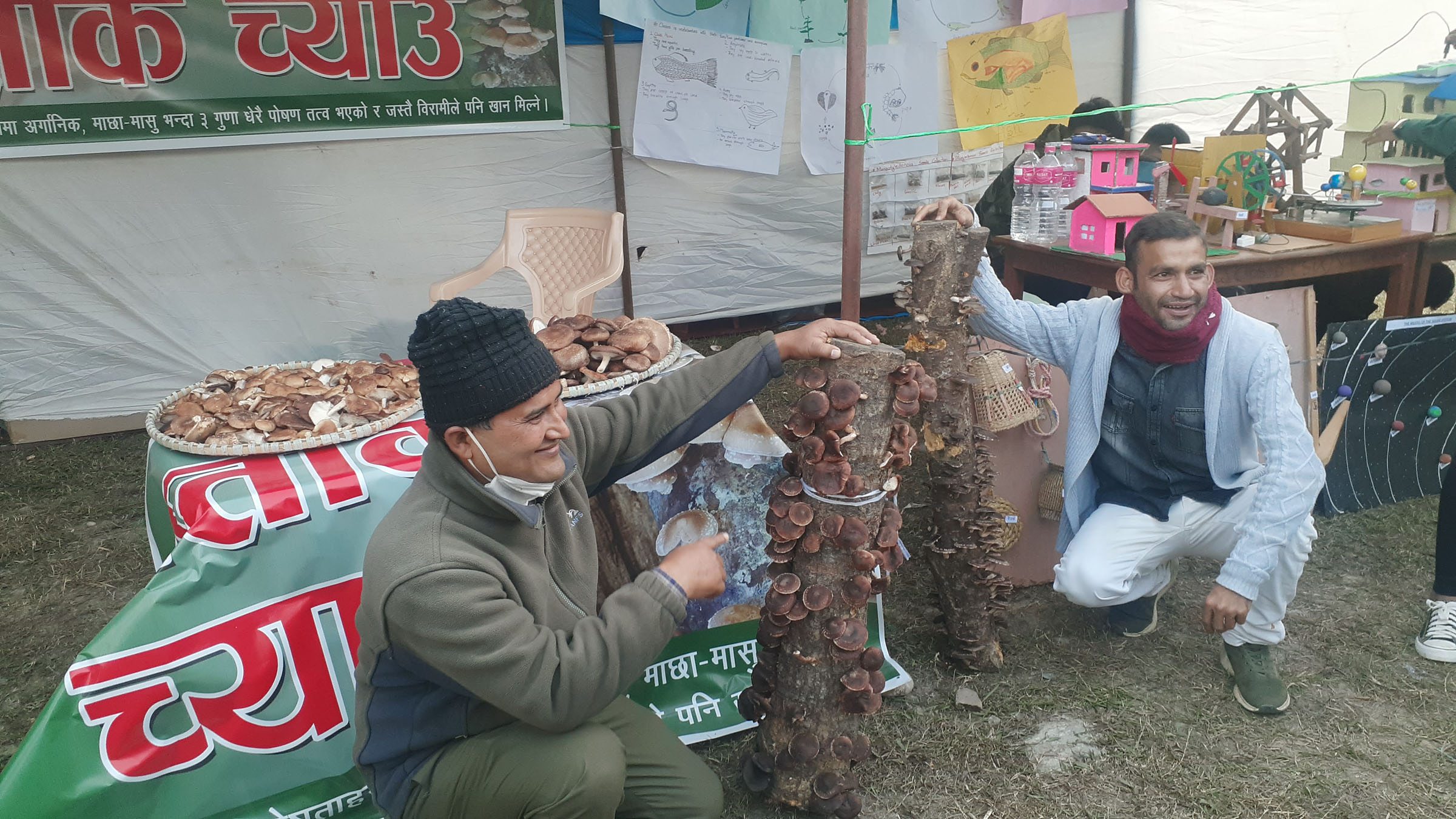 महोत्सवस्थलमा सिताके च्याउ देखाउँदै व्यवसायी