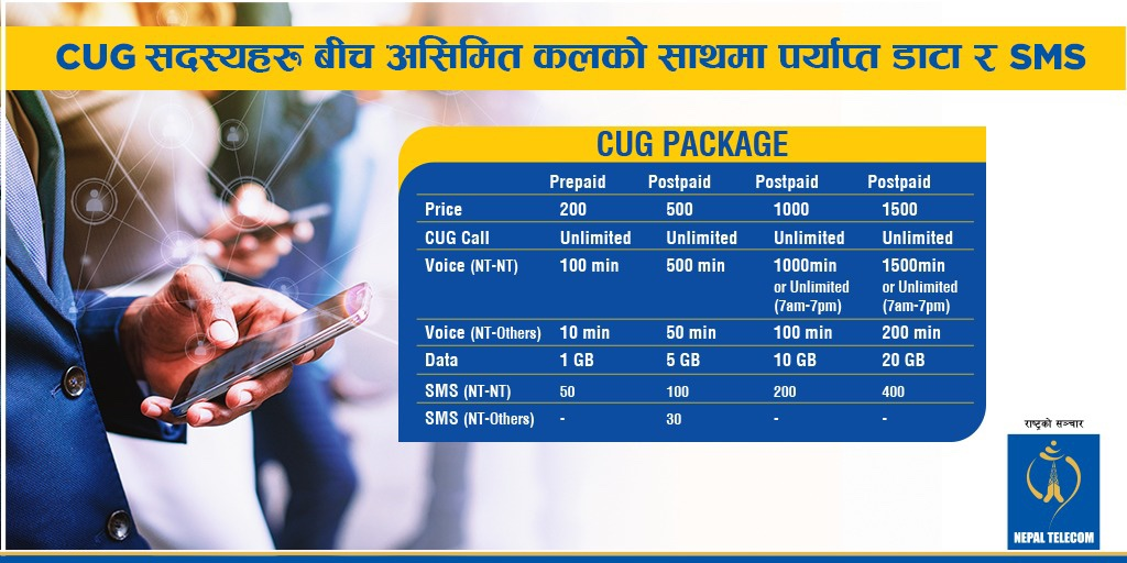 नेपाल टेलिकमले ल्यायो सीयूजी सेवामा आबद्ध ग्राहकहरूकालागि  विभिन्न प्याकेज