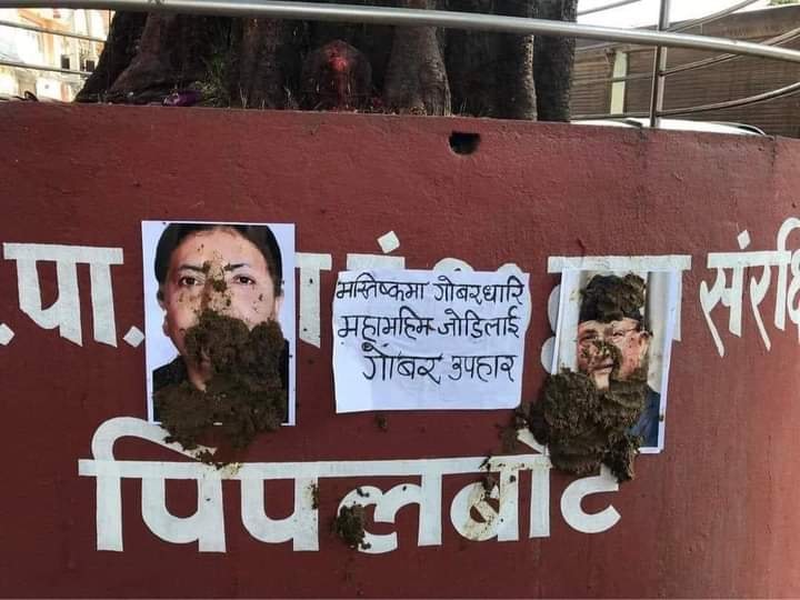प्रधानमन्त्री र राष्ट्रपति भण्डारीको तस्बिरमा गोबर पोतीयो, एक जना पक्राउ