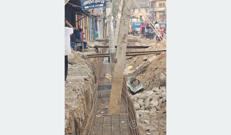 नालीको बीचमा पोल