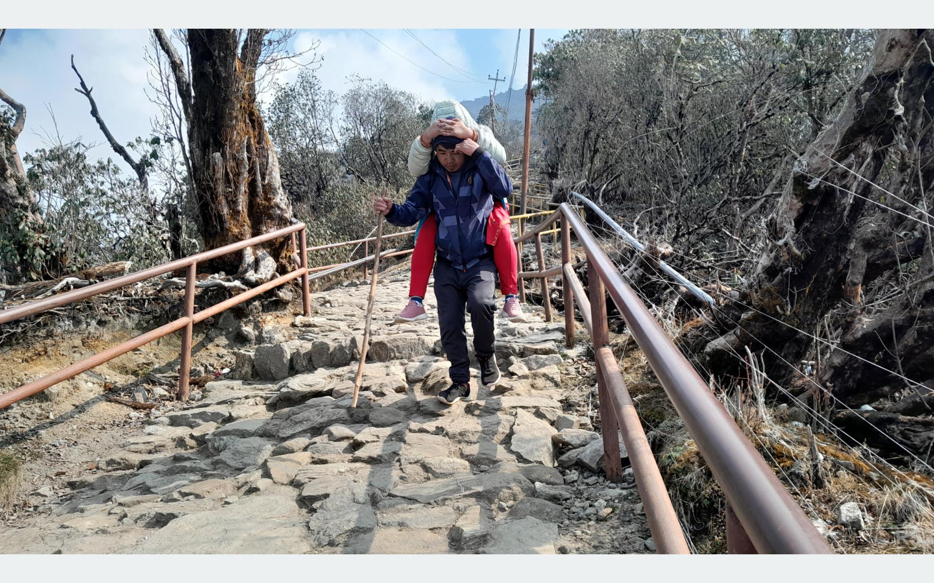 दर्शनार्थीलाई बोक्दै भरिया