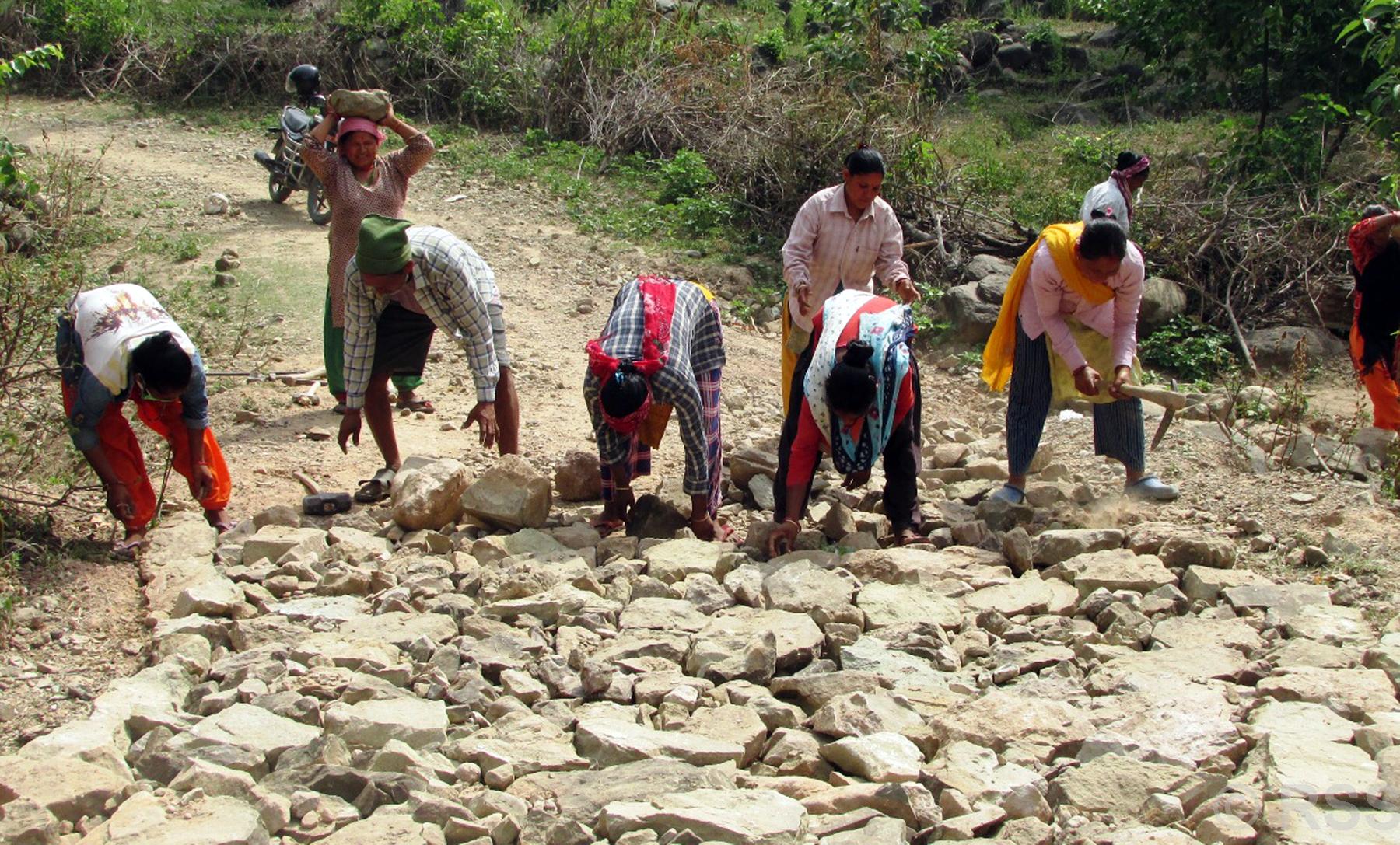 पदमार्ग निर्माण गर्दै मजदुर