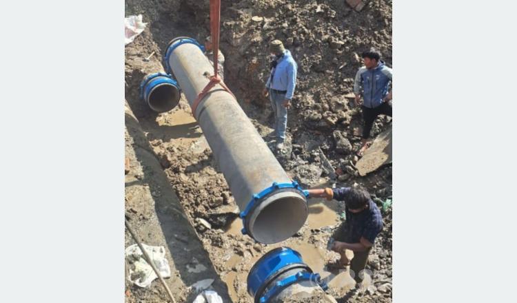 बबरमहलमा फुटेको खानेपानीको पाइप मर्मत सम्पन्न