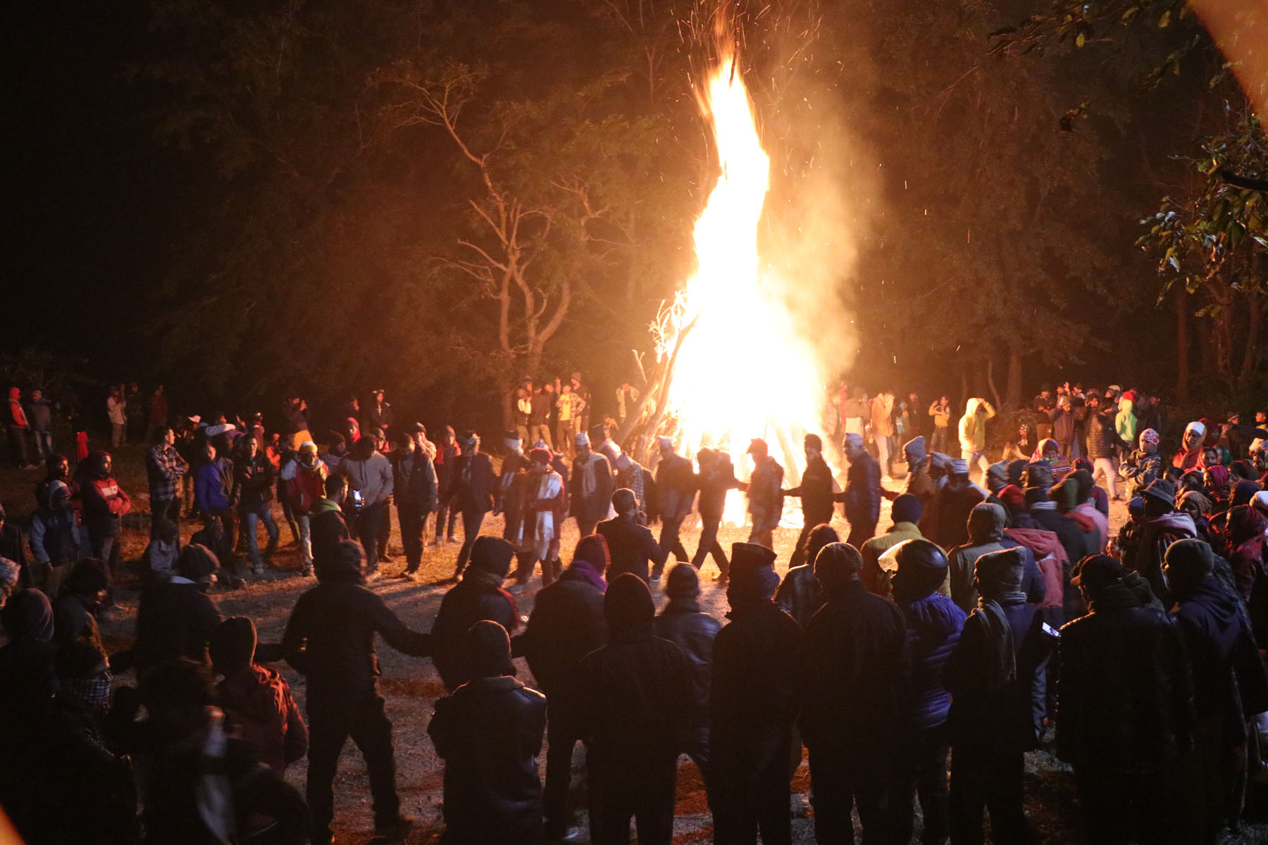 त्रिवेणी धाममा धुनि बालेर देउडा खेल्दै