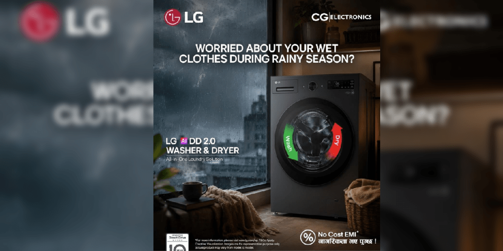 मनसुनमा कपडा सुकाउने झन्झट हटाउँदै LG को AI Washer & Dryer नेपालमा