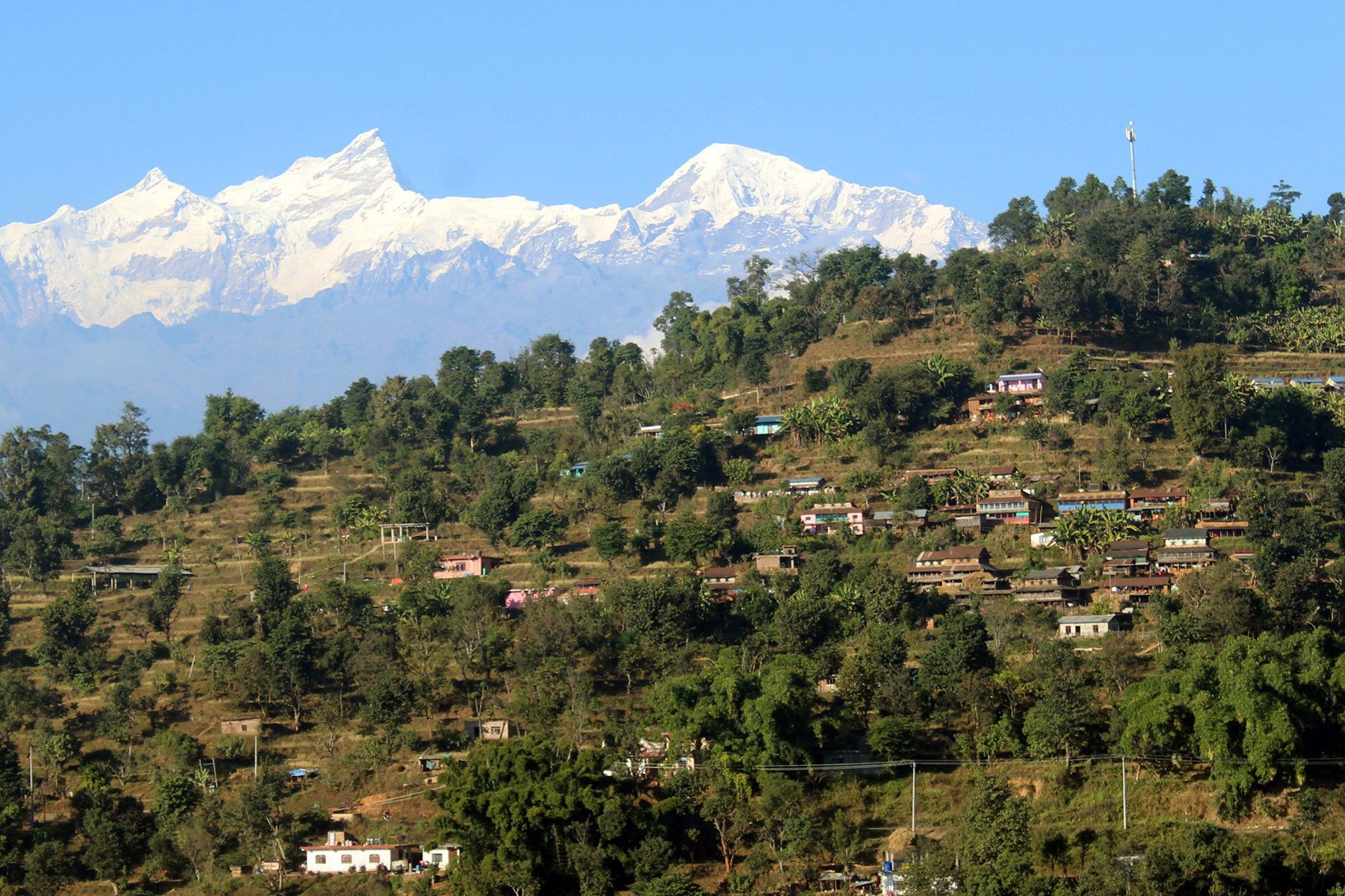 हिमशृङ्खलासँगै देखिएको ताप्ले गाउँ