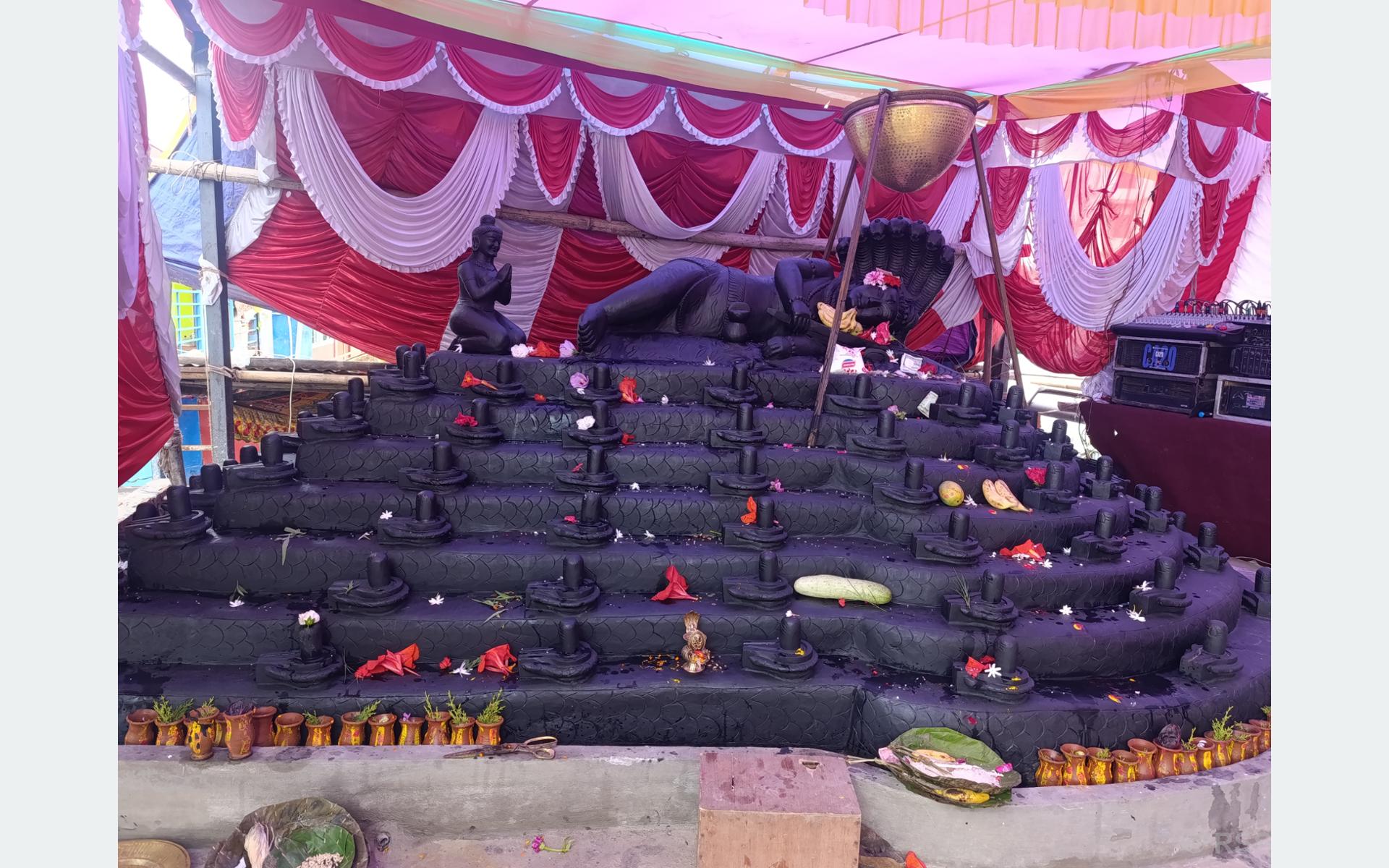 चन्द्रागिरिमा एउटै ढुंगामा १०८ शिवलिंग र नागसहितको मूर्ति