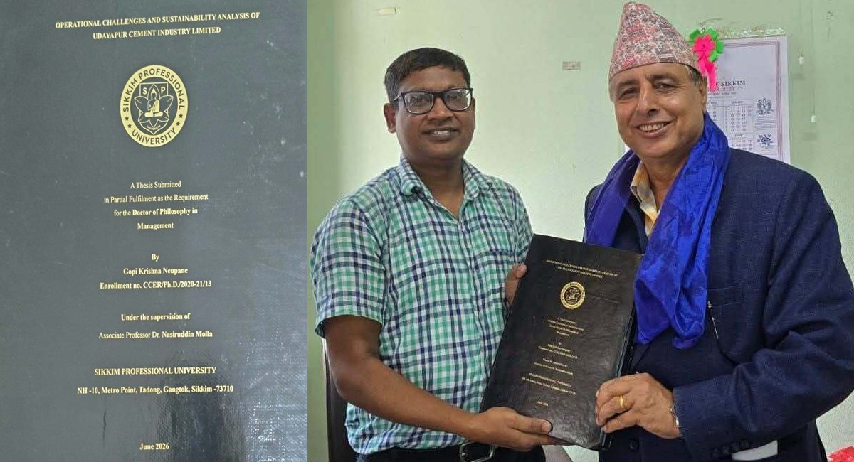 उदयपुर सिमेन्टको सञ्चालन र दिगोपनामा केन्द्रित रहेर पूर्वमहाप्रबन्धक न्यौपानेले गरे विद्यावारिधि