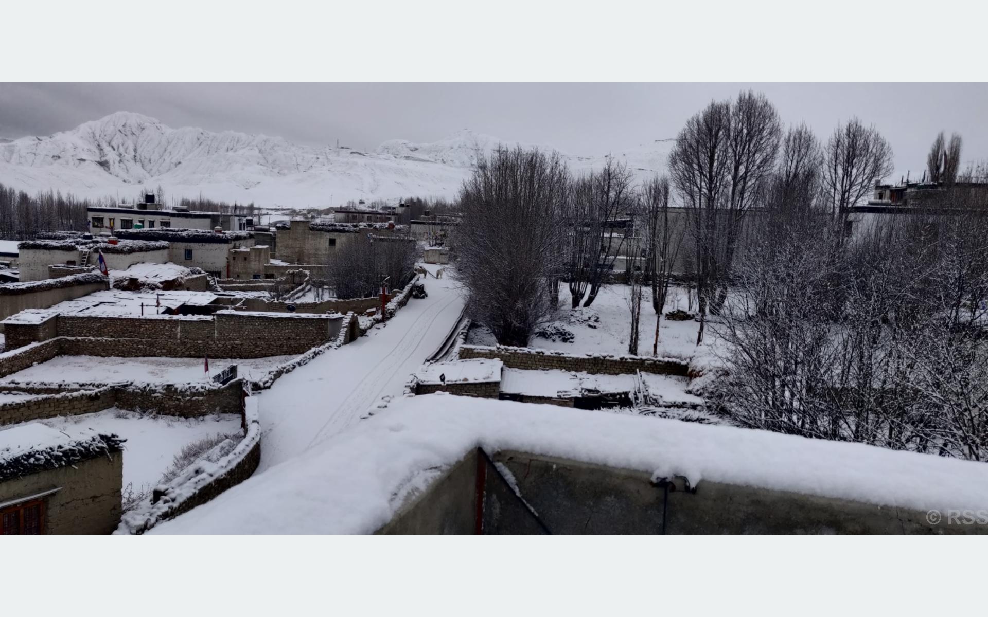 मुस्ताङ, हुम्ला र बाजुरामा वर्षासँगै भारी हिमपात, विभिन्न सडक र हवाई सेवा अवरुद्ध