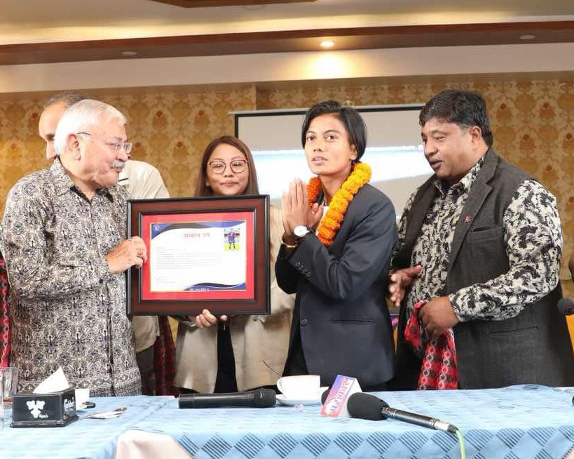 राष्ट्रिय टिमकी खेलाडी अमिषाले पाईन सम्मान सहित नगद पुरस्कार