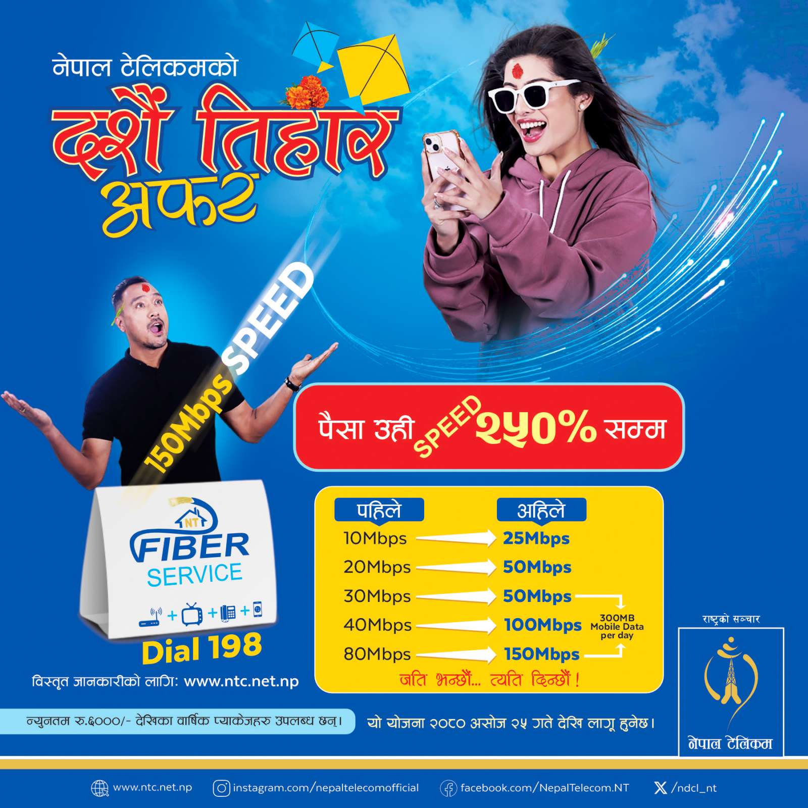 नेपाल टेलिकमले ल्यायो दशैं तिहार अफर, २५० सम्म speed