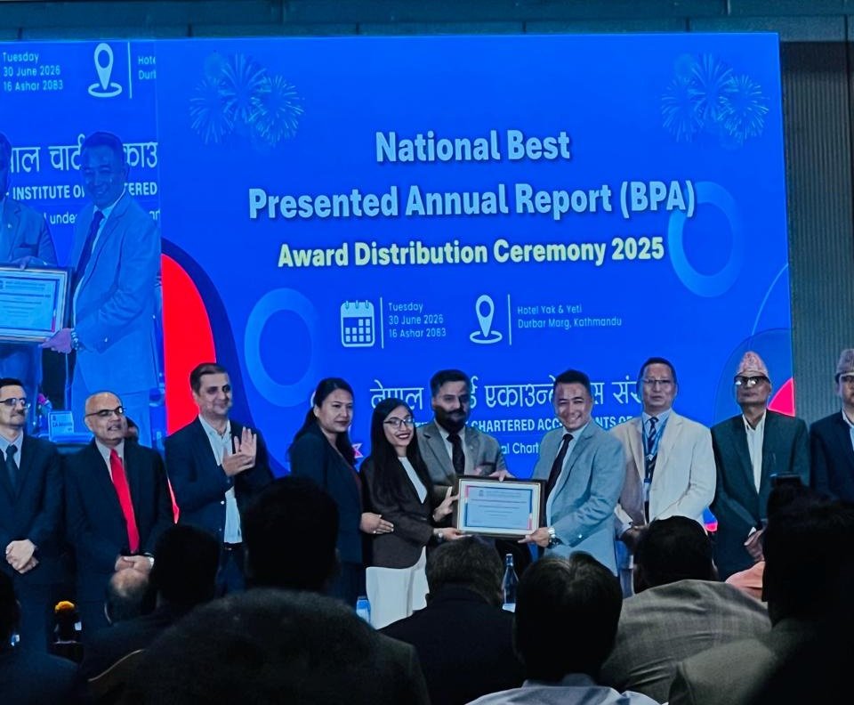 सन नेपाल लाइफलाई आईक्यानको नेशनल बेस्ट प्रिजेन्टेड एनुअल–बिपिए रिपोर्ट अवार्ड–२०२५ अन्तर्गत सर्टिफिकेट अफ मेरिट प्राप्त
