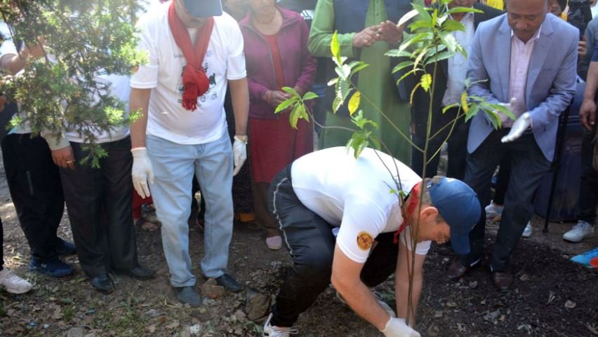 बृक्षारोपण गर्दै राजदूत थम्पसन