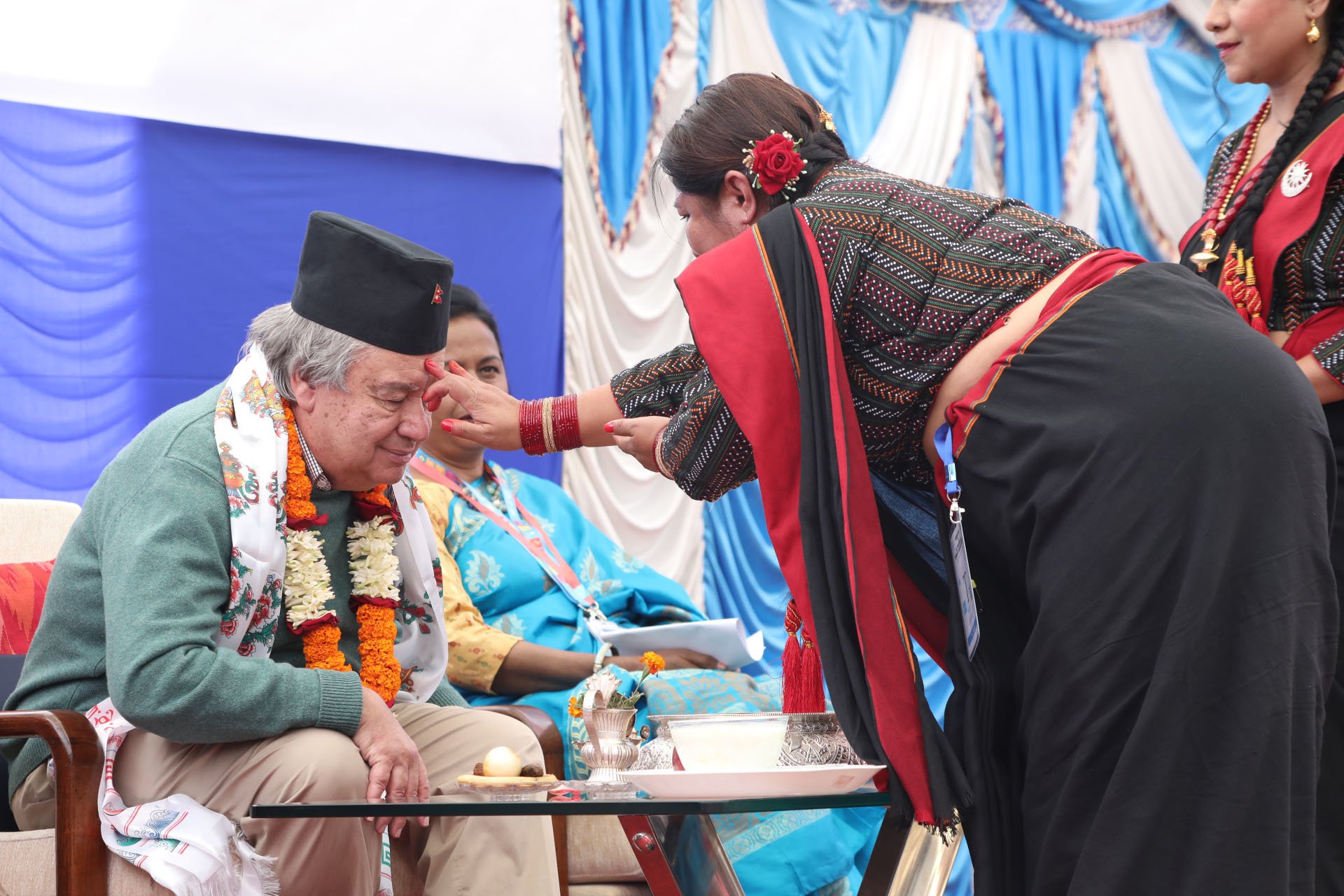 महासचिव गुटेरेसलाई नेवारी सगुन दिएका स्वागत