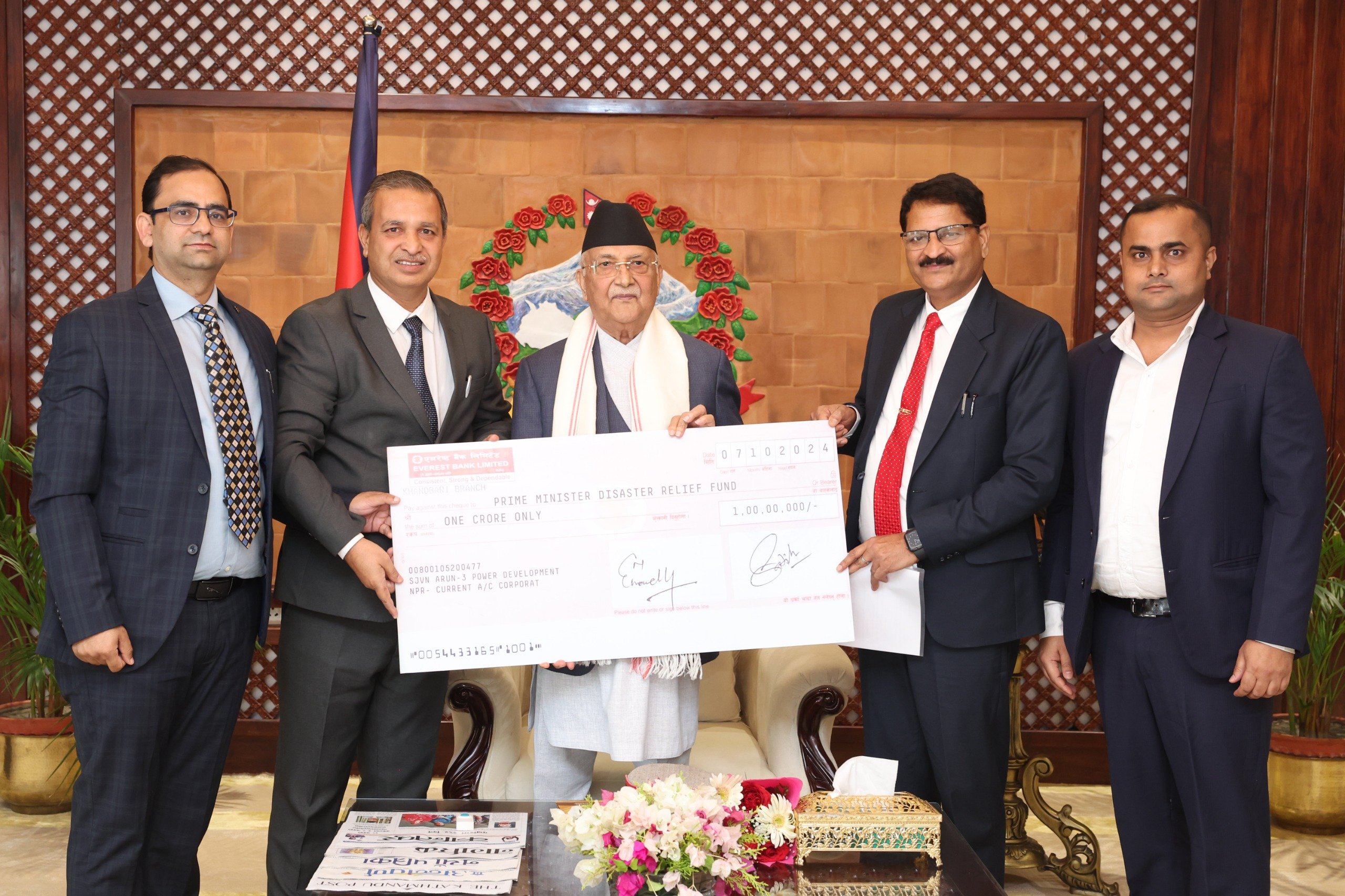 एसजेवीएनले प्रधानमन्त्री दैवी प्रकोप उद्धार कोषमा गर्‍यो एक करोड सहयोग