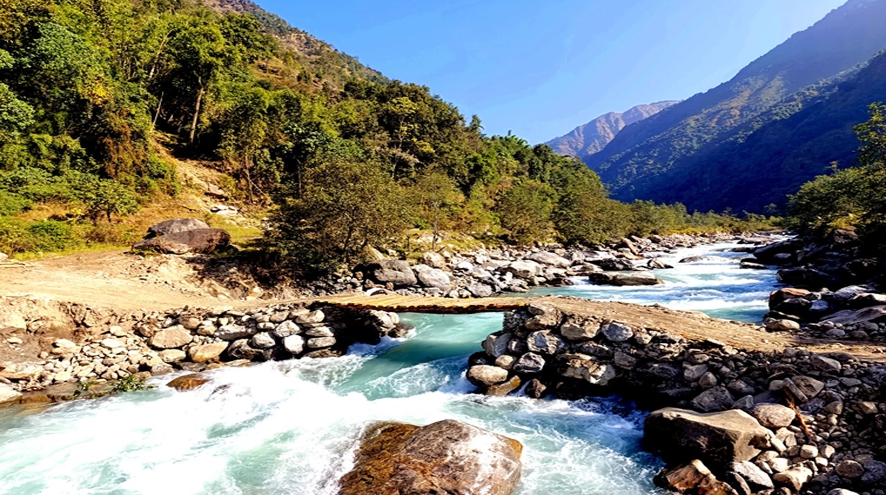 श्रमदान गरेर तमोर नदीमा काठे पुल निर्माण